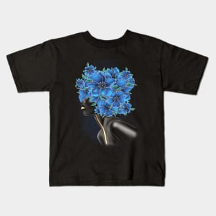 Black and white girl with color beautiful flowers in her head. Kids T-Shirt